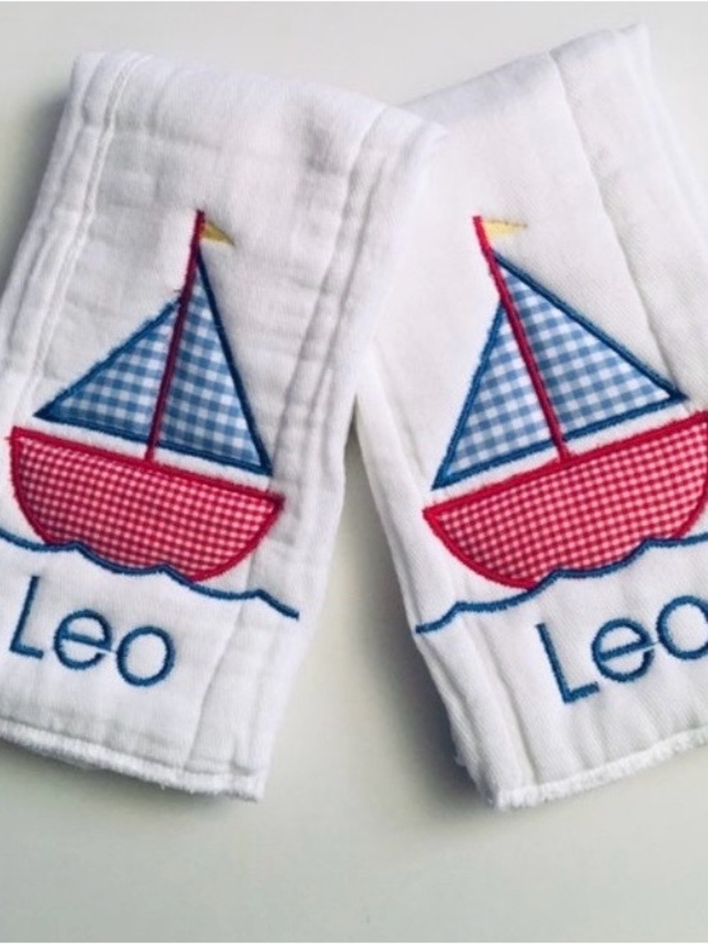 Personalized Burp Cloth with Red & Blue Sailboat - Made to order NEW